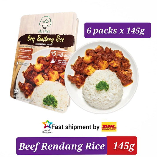 Beef Rendang Rice Travel Instant Meal (6 packs) + FREE Gift + Fast DHL Express